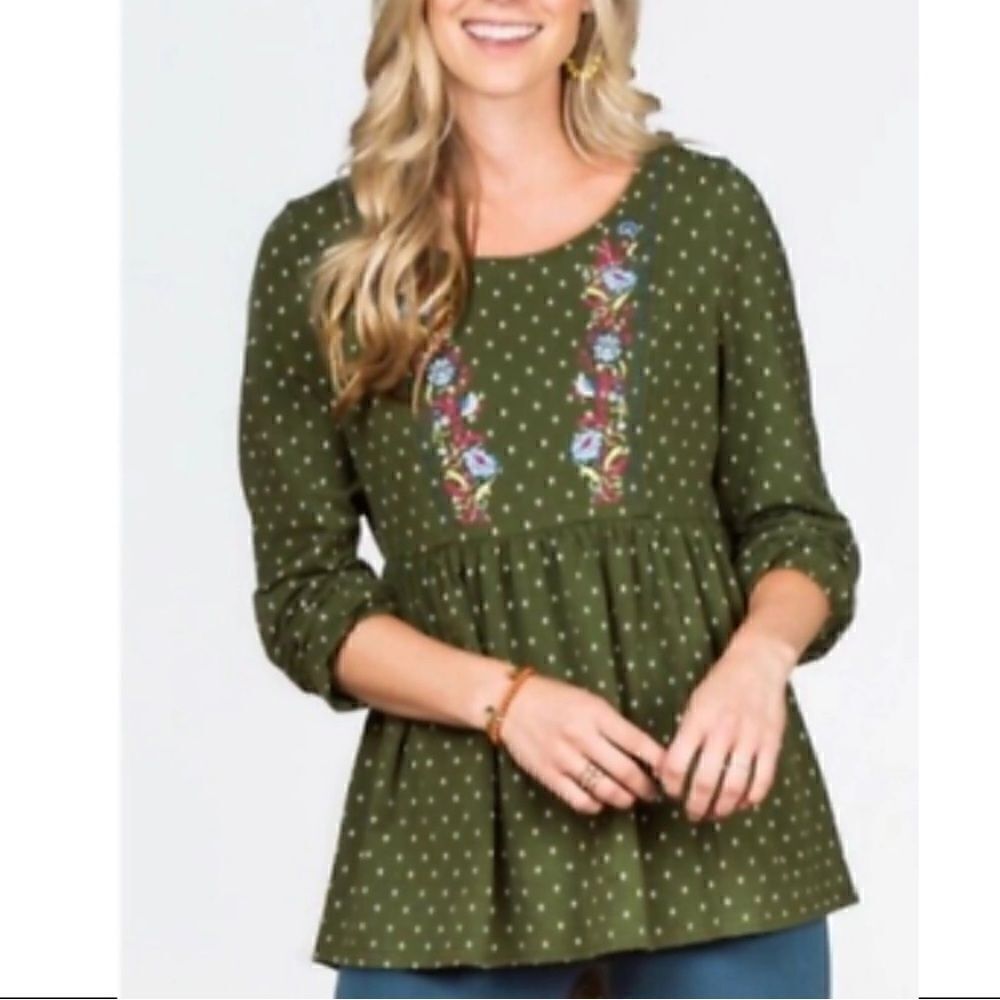 Matilda Jane Green Dots Embroidered Top